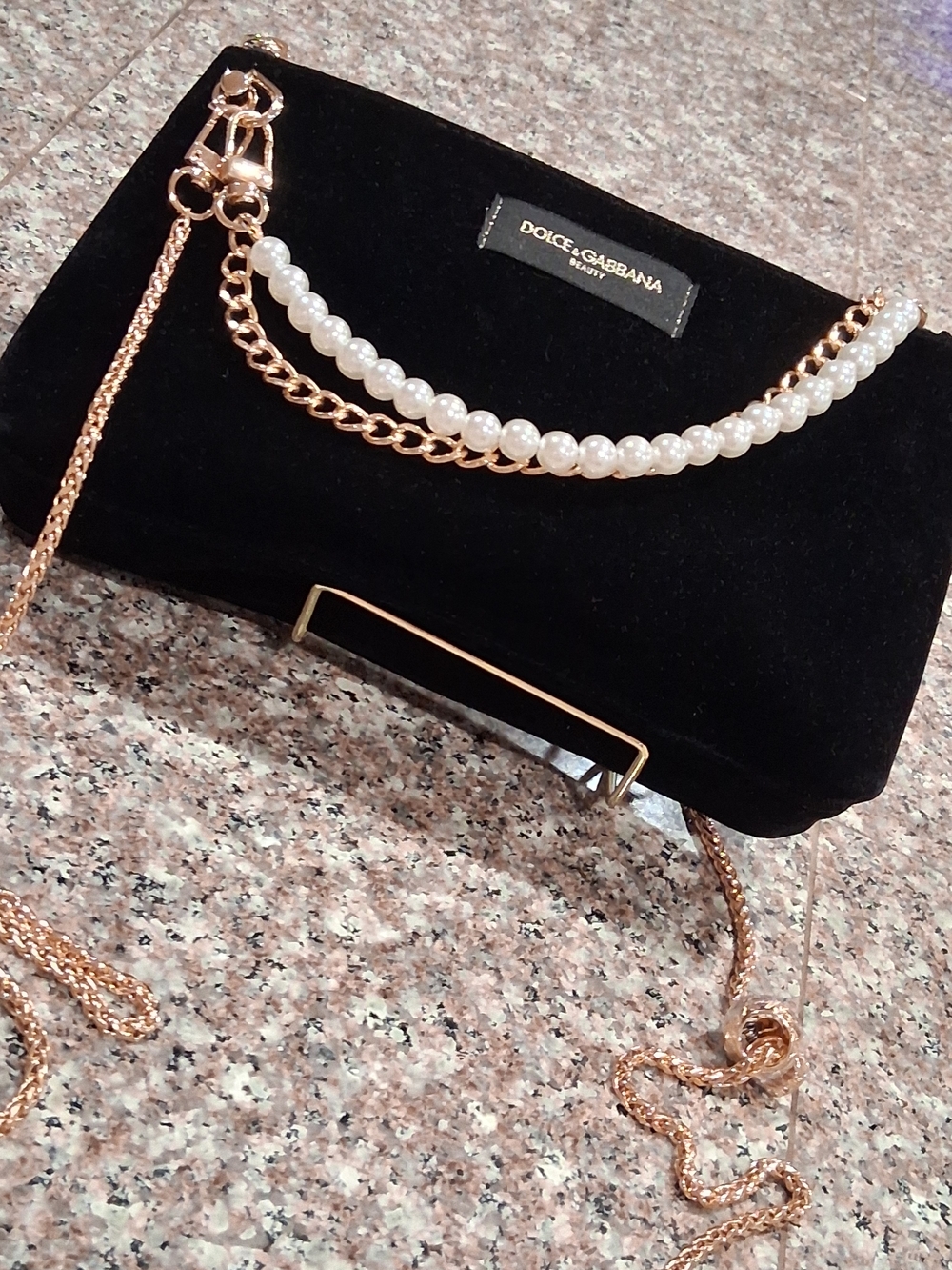 Dolce & Gabbana GWP  Black Velvet Pearl-Trim Shoulder Bag